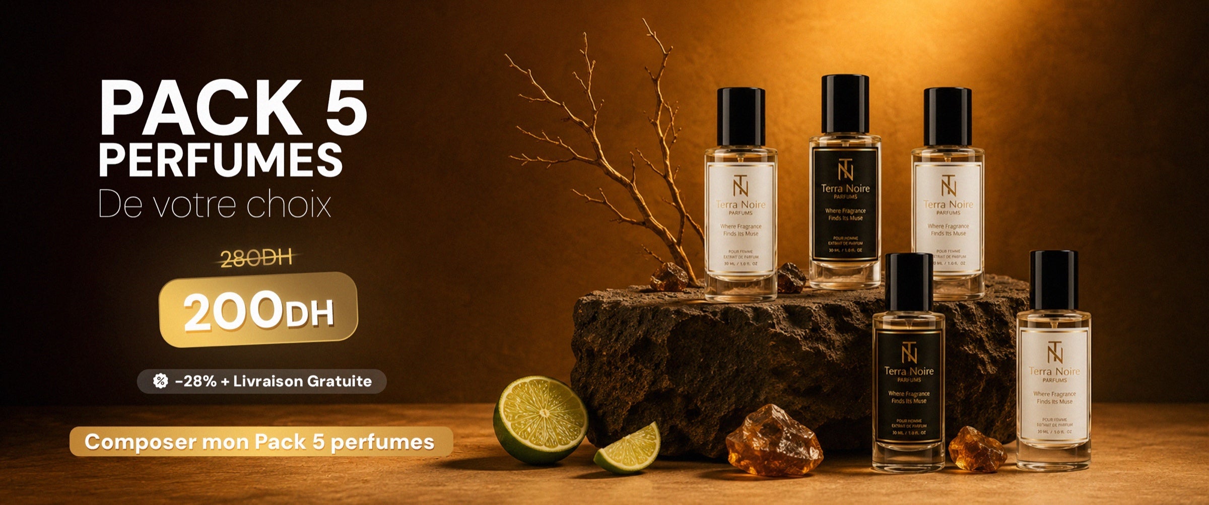 Pack 5 Parfums Terra Noire — 200 DH, livraison gratuite